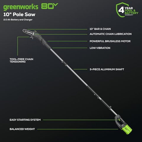 Greenworks 80V polesaw automatic oiling for smooth operation
