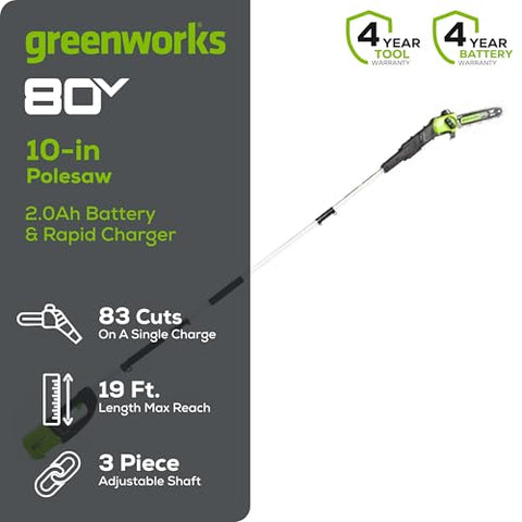 Greenworks 80V battery and charger included for extended yard work