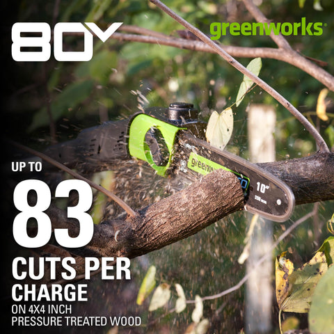 Greenworks 80V polesaw with brushless motor delivers more torque.