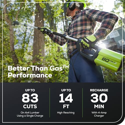 Greenworks 80V polesaw front view highlighting cordless design