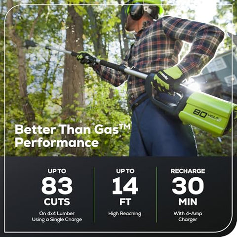 Greenworks 80V polesaw front view highlighting cordless design