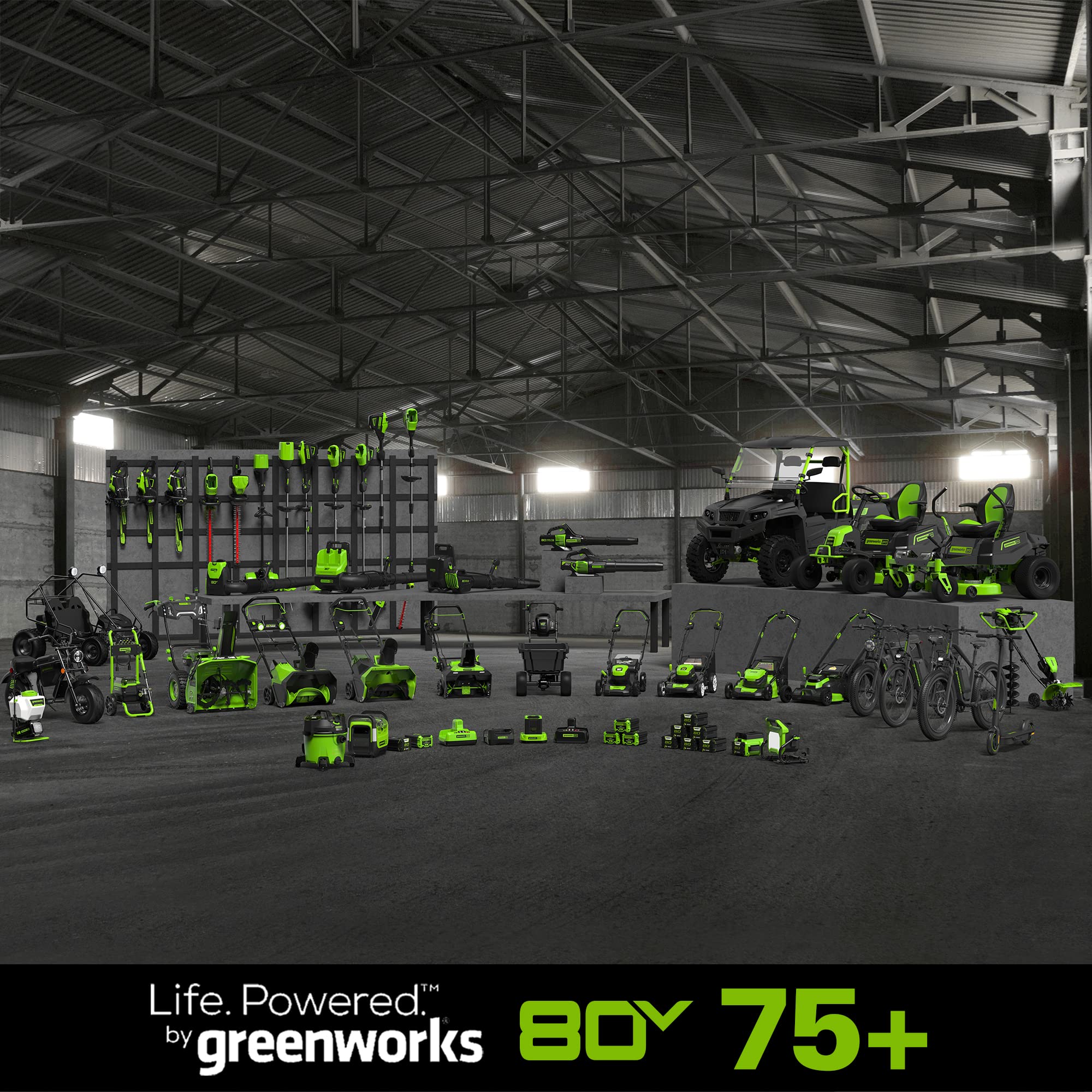 Greenworks 80V polesaw push-button start for easy operation.