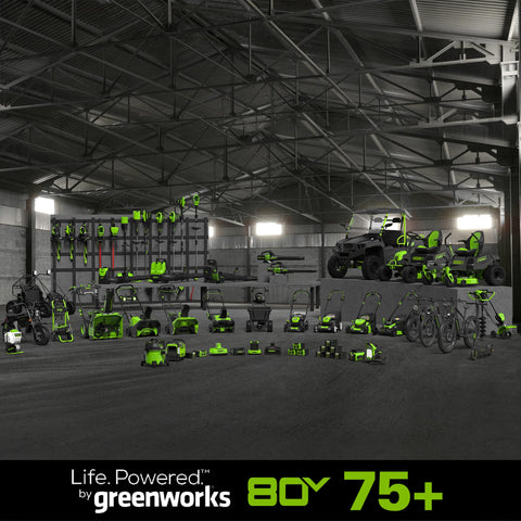 Greenworks 80V polesaw push-button start for easy operation.