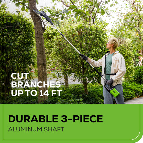 Greenworks 80V polesaw push-button start for gas-free use