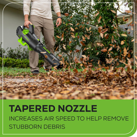 Greenworks 60-minute runtime on medium speed supports efficient cleanup.