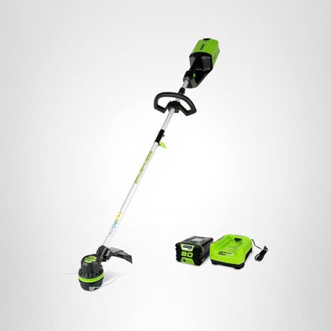 Greenworks 4-year warranty badge on the product.