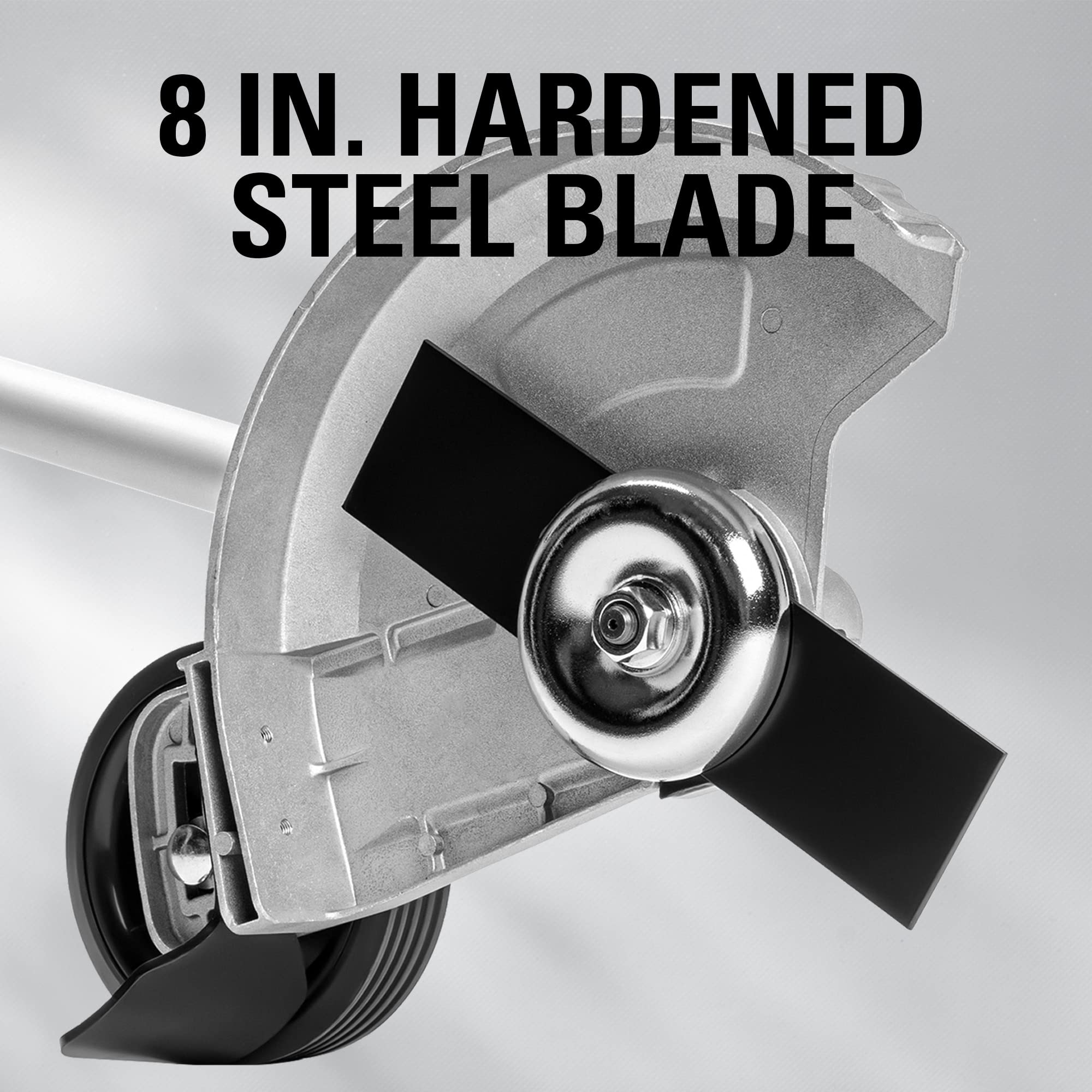 Greenworks aluminum guard and steel skid plate for durability