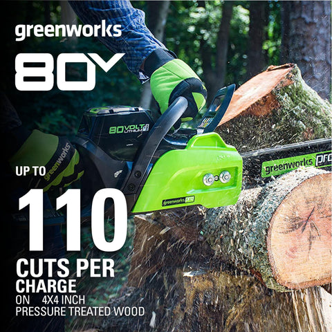 Greenworks automatic oiler ensures steady chain lubrication for smoother cuts.