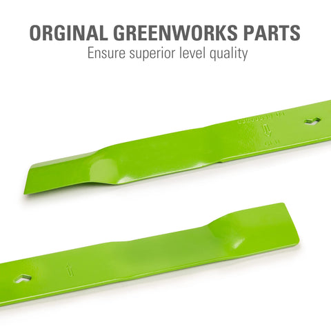 GreenWorks blade features deck clearance for safe operation.