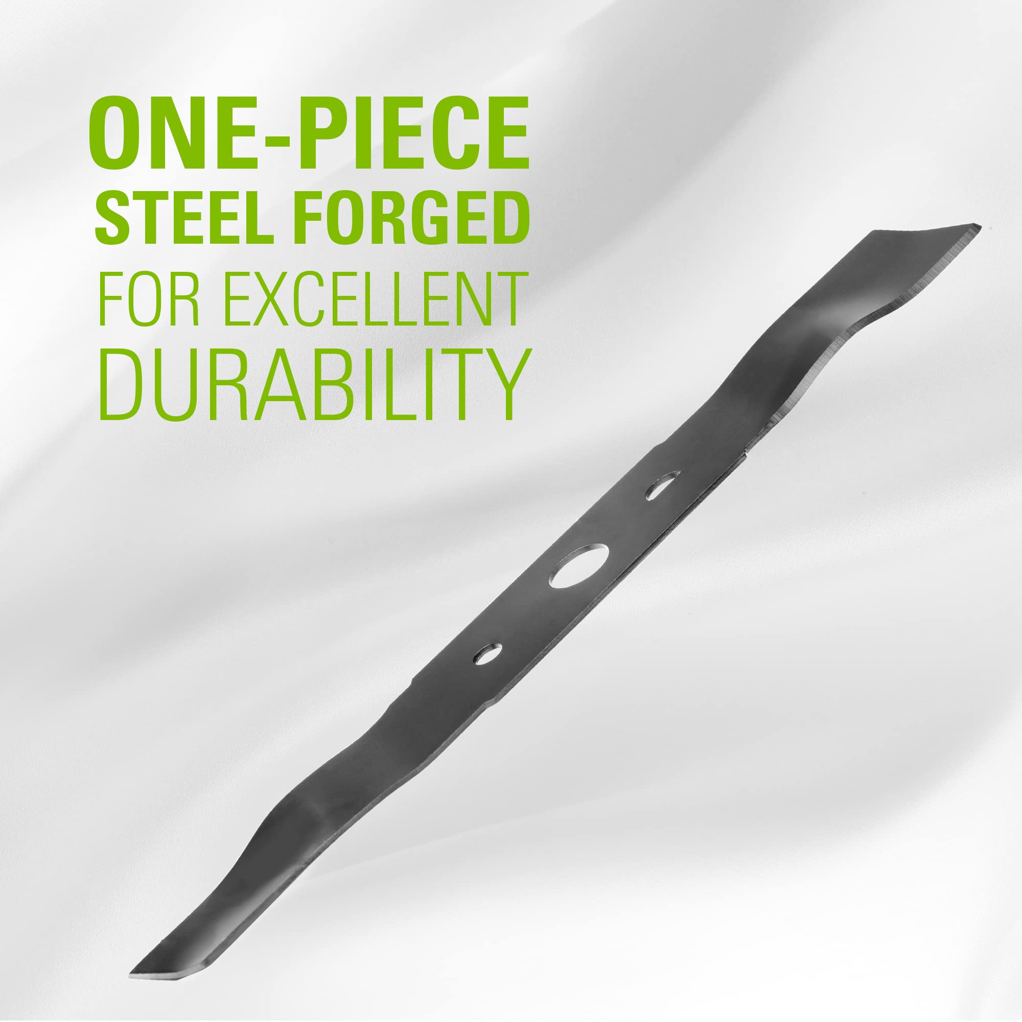 Greenworks one-piece forged steel blade emphasizes longevity.