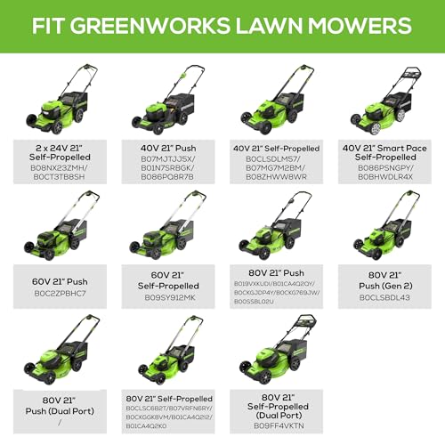 Close-up shows mounting pattern on Greenworks blade for proper fit.