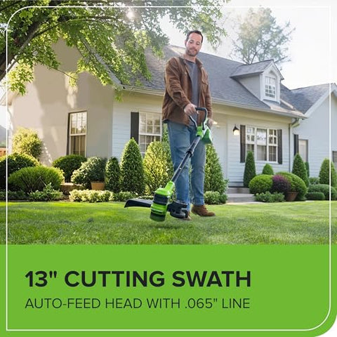 Greenworks brush cutter upgrade handles thick brush and shrubs with ease.
