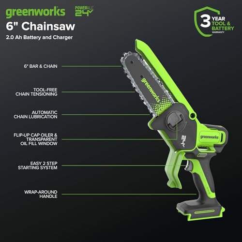 Greenworks brushless motor power for longer runtimes and stronger cuts.