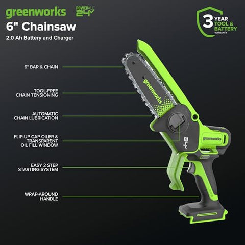 Greenworks brushless motor power for longer runtimes and stronger cuts.