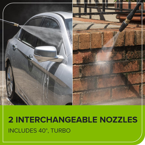 Greenworks car, RV, and SUV cleaning with pressure washer for versatile maintenance.