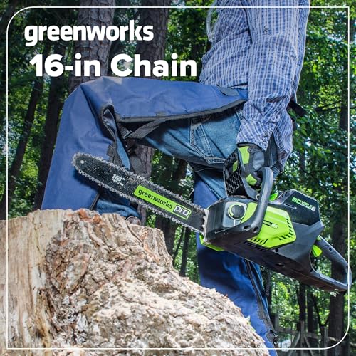 Close-up of Greenworks 16-inch chain teeth for smooth cutting.