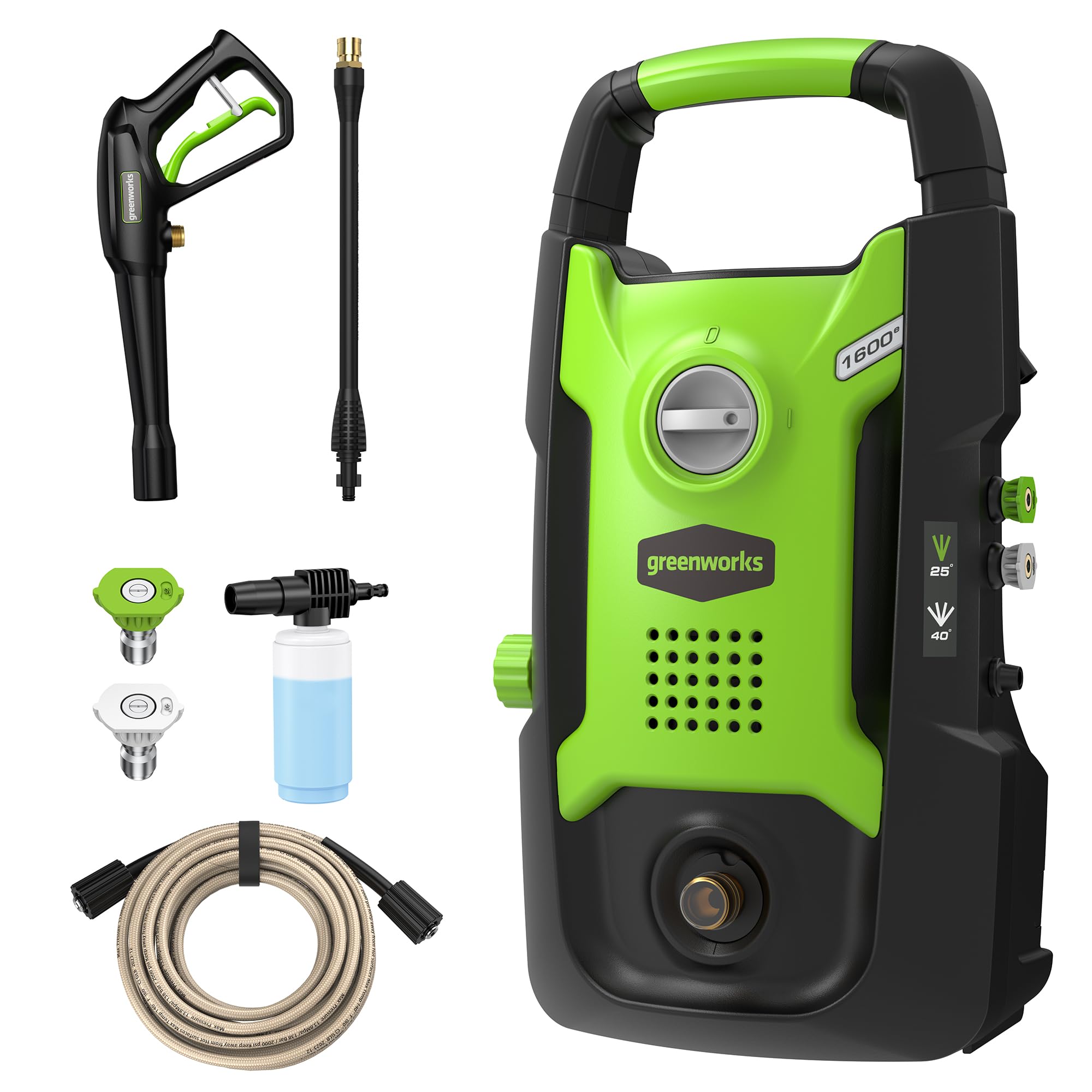 Greenworks compact electric pressure washer front view for versatile home cleaning tasks
