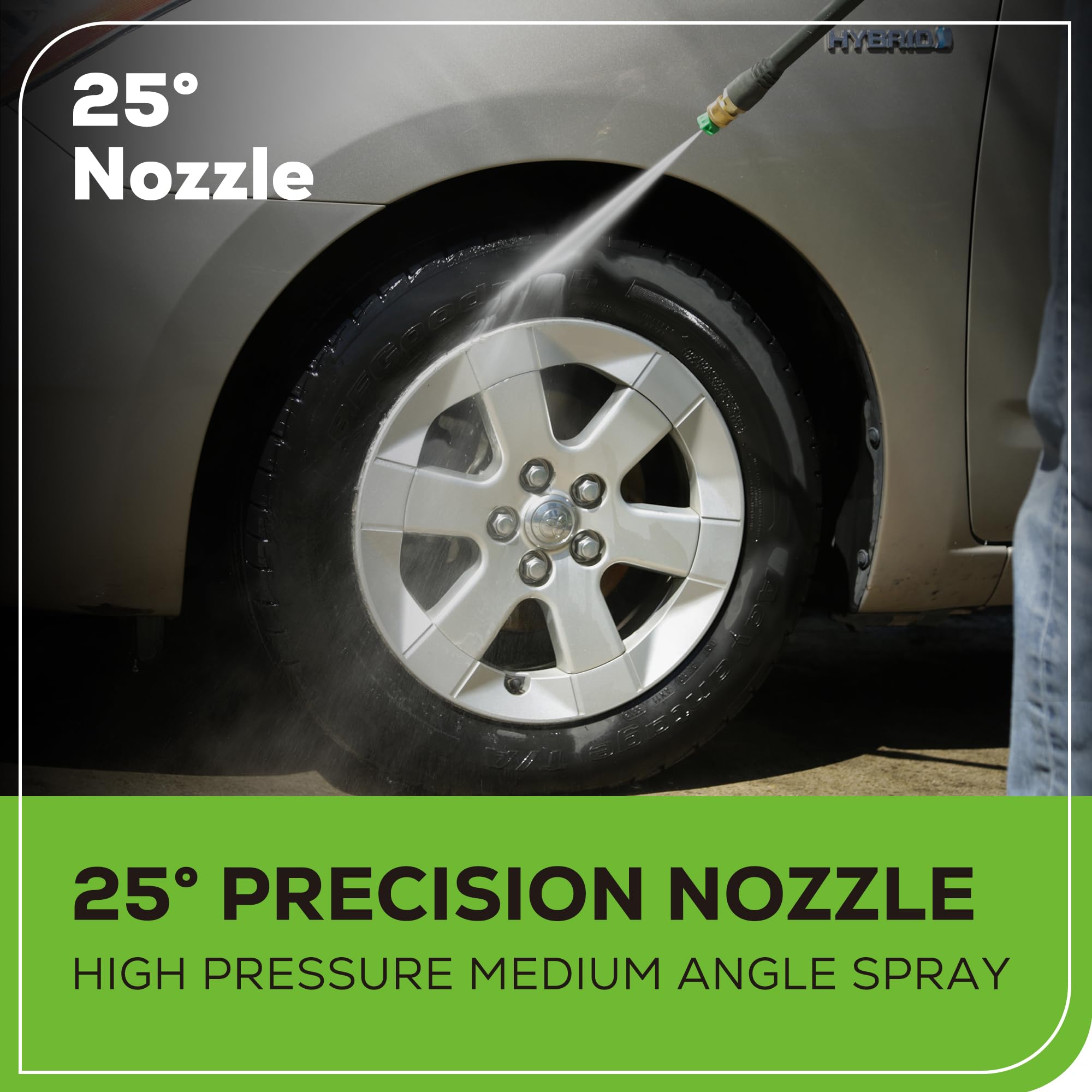 Greenworks nozzle 25-degree focusing cleaning on tough grime