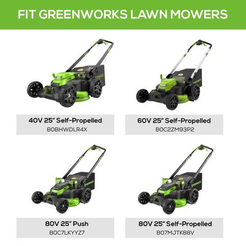 Greenworks 25-inch compatibility illustration showing perfect fit