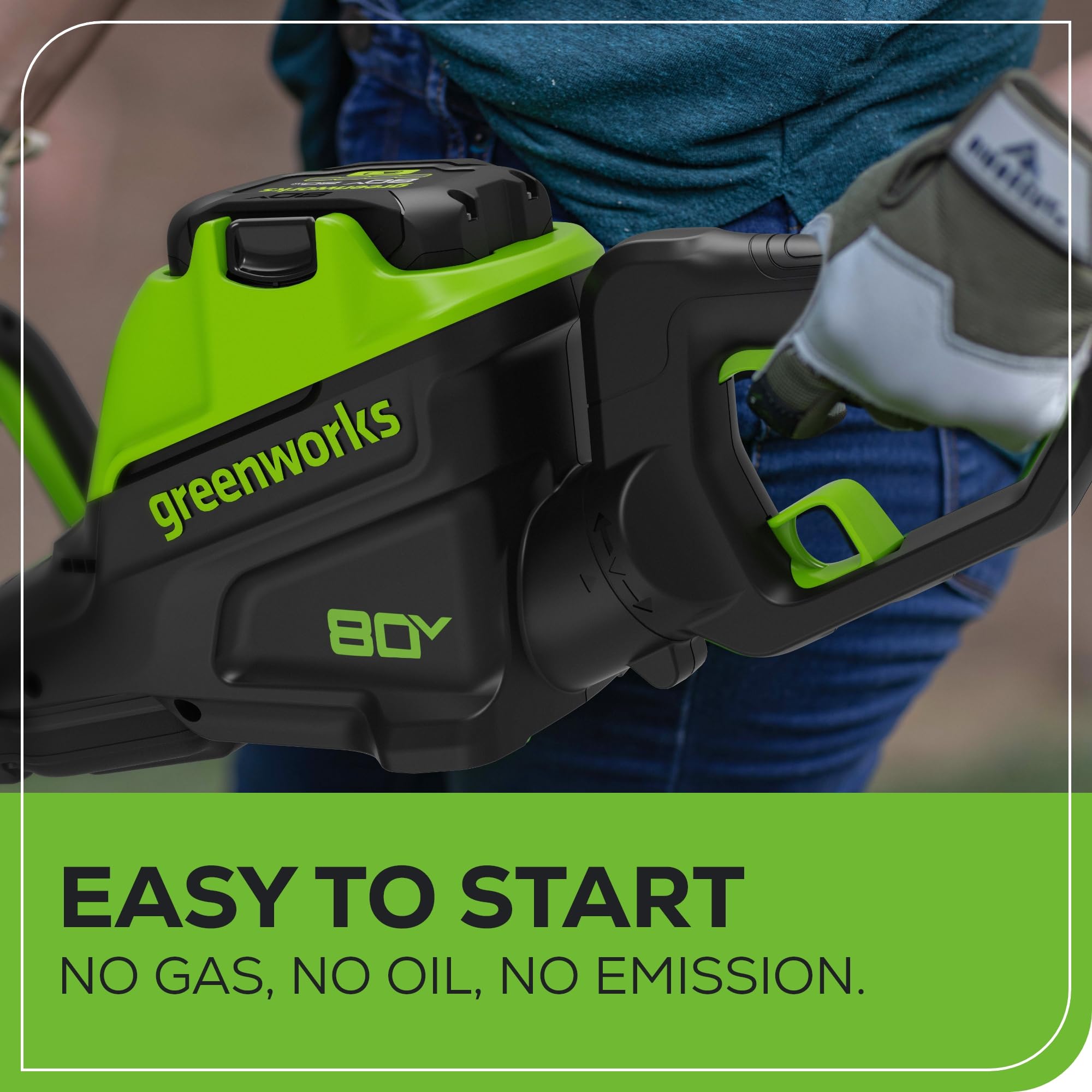 Greenworks cordless operation frees you from cords and gas noise.