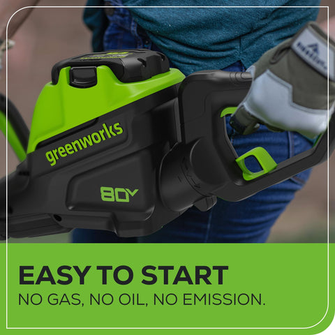 Greenworks cordless operation frees you from cords and gas noise.