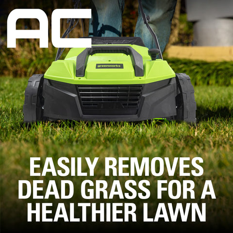 Greenworks DT13B00 two in one design adds dethatcher and scarifier versatility