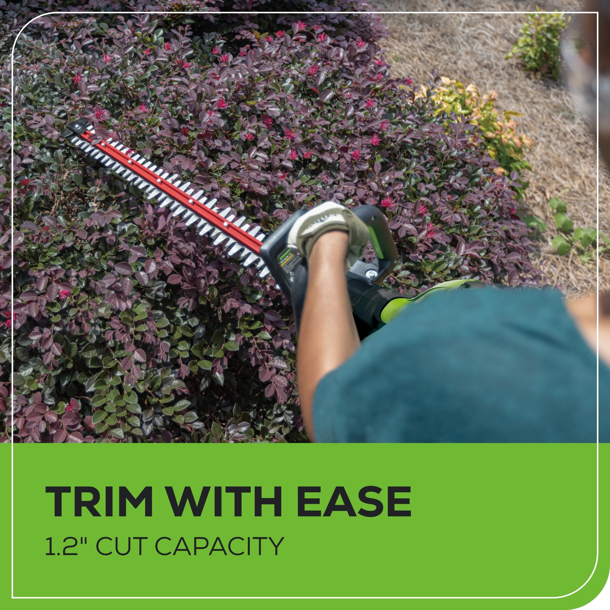 Greenworks dual-action blades minimize vibration for smoother cuts.