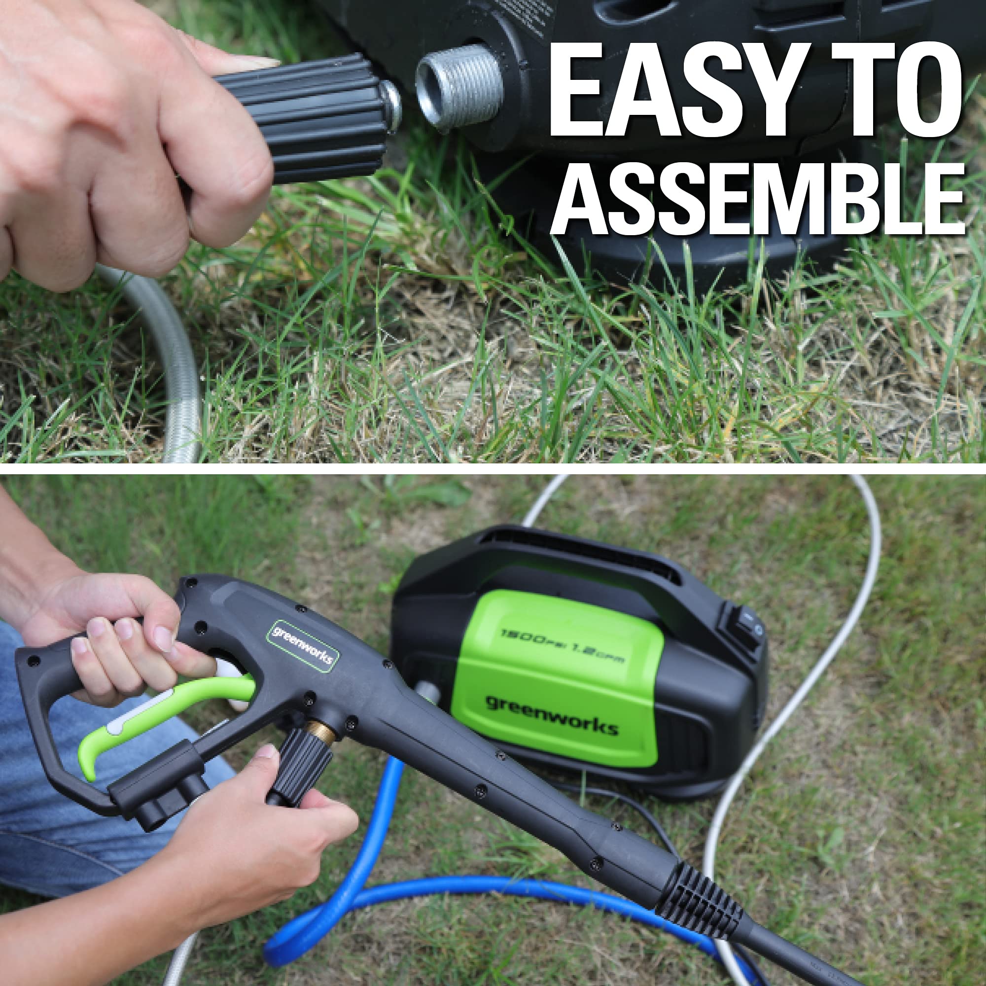 Durable Greenworks hose attachment withstands frequent outdoor use.