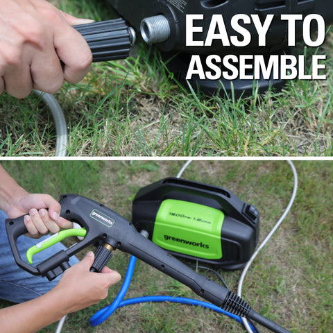 Durable Greenworks hose attachment withstands frequent outdoor use.