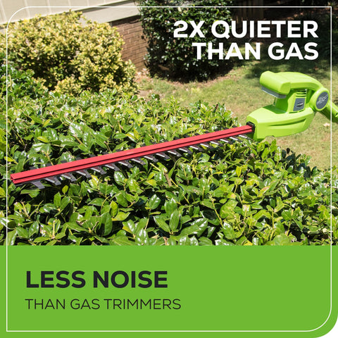 Greenworks ergonomic grip handle improves comfort during extended use.