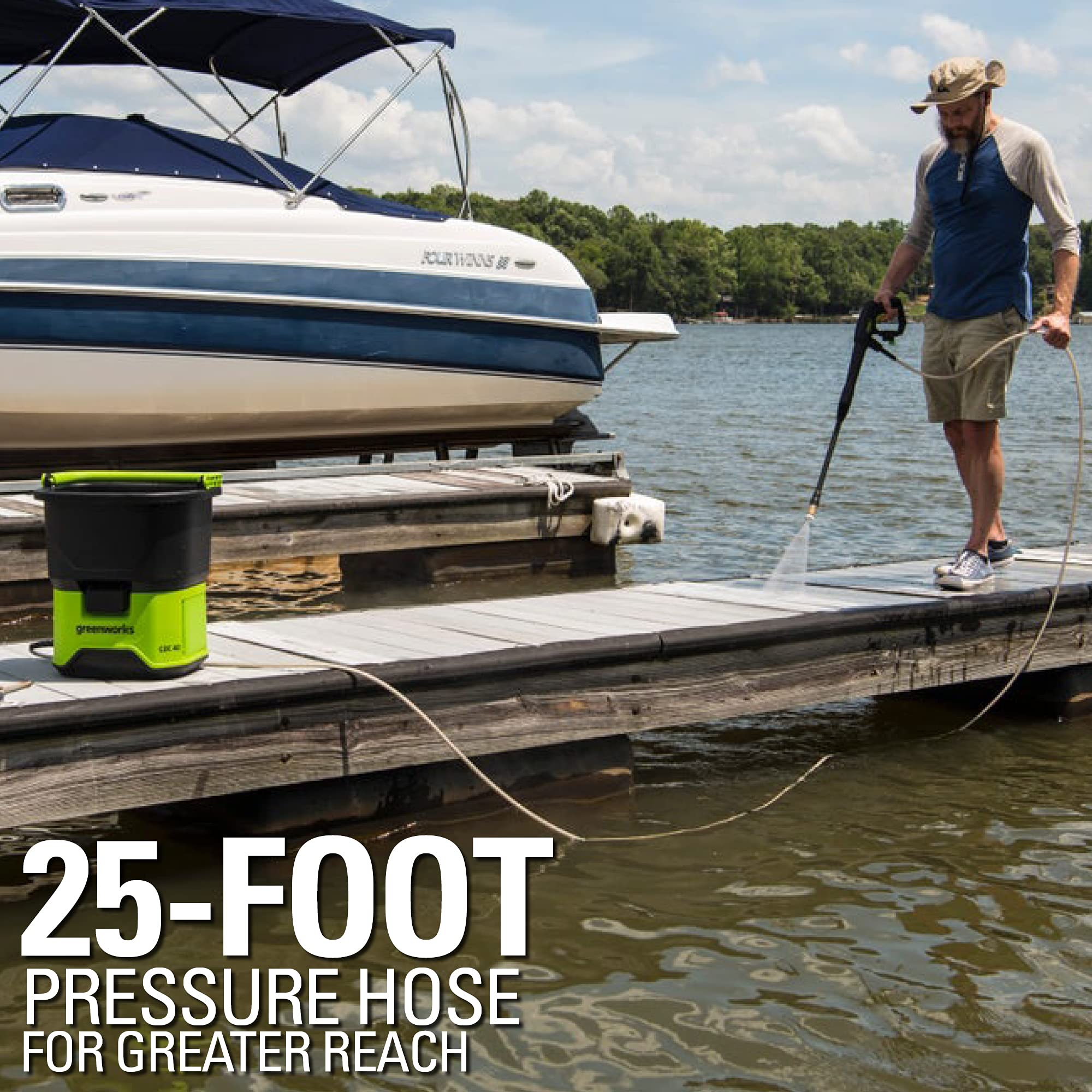 Long 25-foot reach reduces moving the unit during cleaning tasks.
