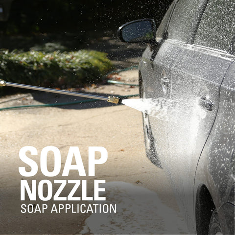 Greenworks GPW2003 soap tip in use drawing detergent from the tank