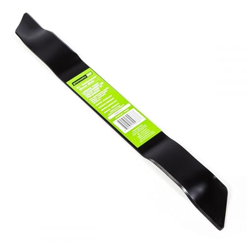 Greenworks heat-treated steel blade close-up for long-lasting durability.