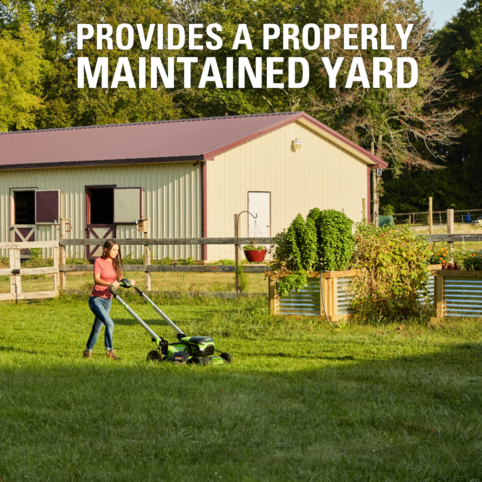 Greenworks blade after cut reveals a healthy, even lawn