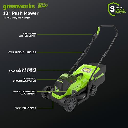 Greenworks brushless motor in action delivering efficient cutting for lawns.