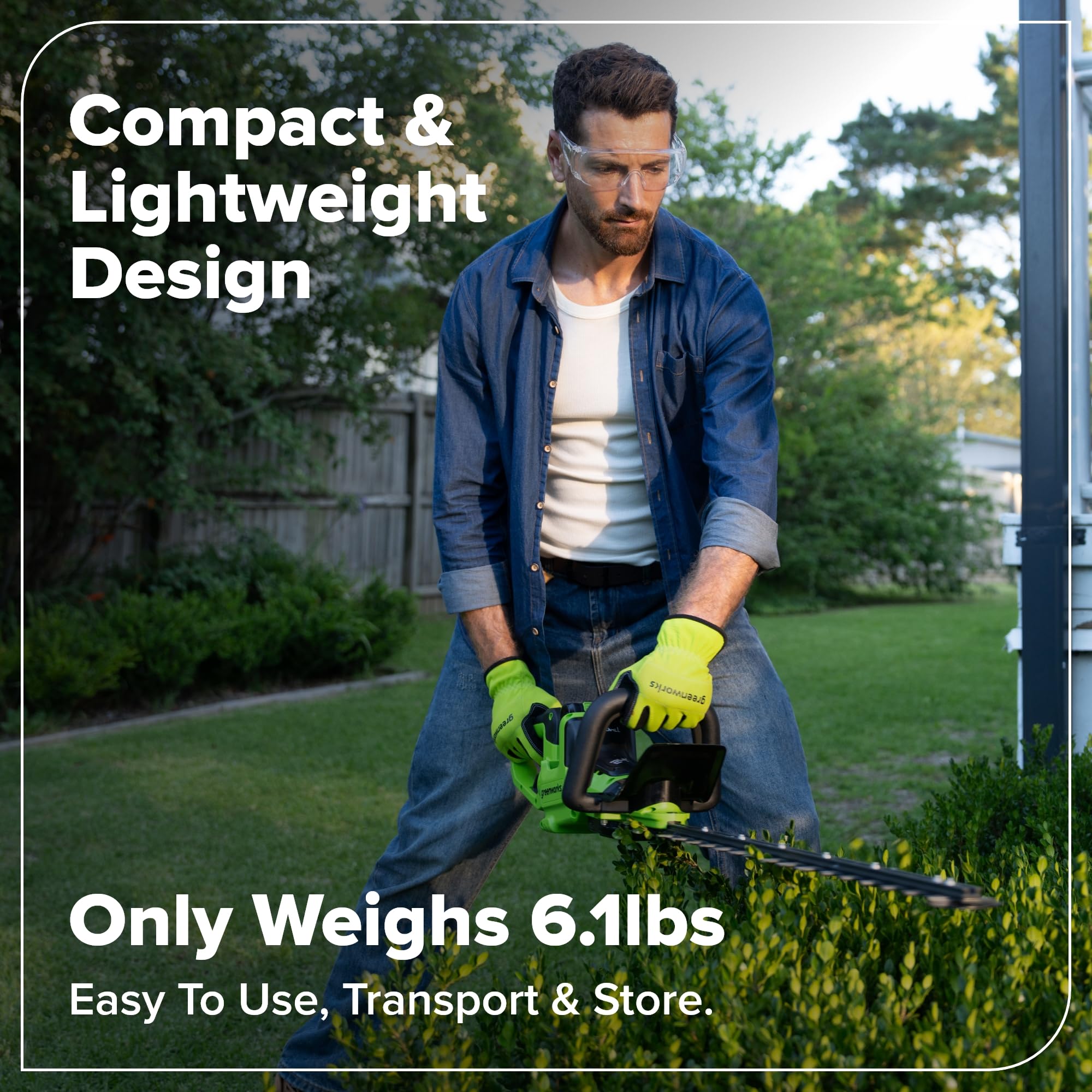 Greenworks lightweight 6.1-pound design reducing fatigue