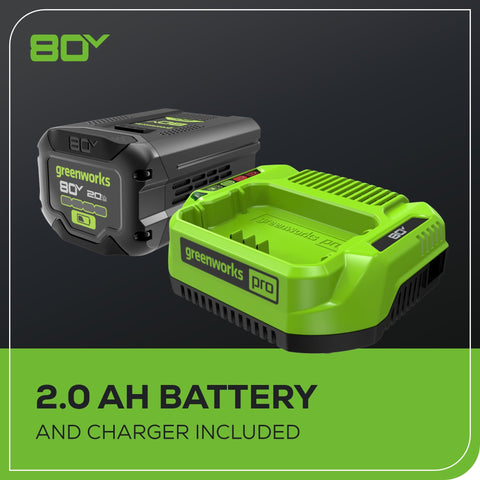 Greenworks low-vibration brushless motor delivers efficient performance.