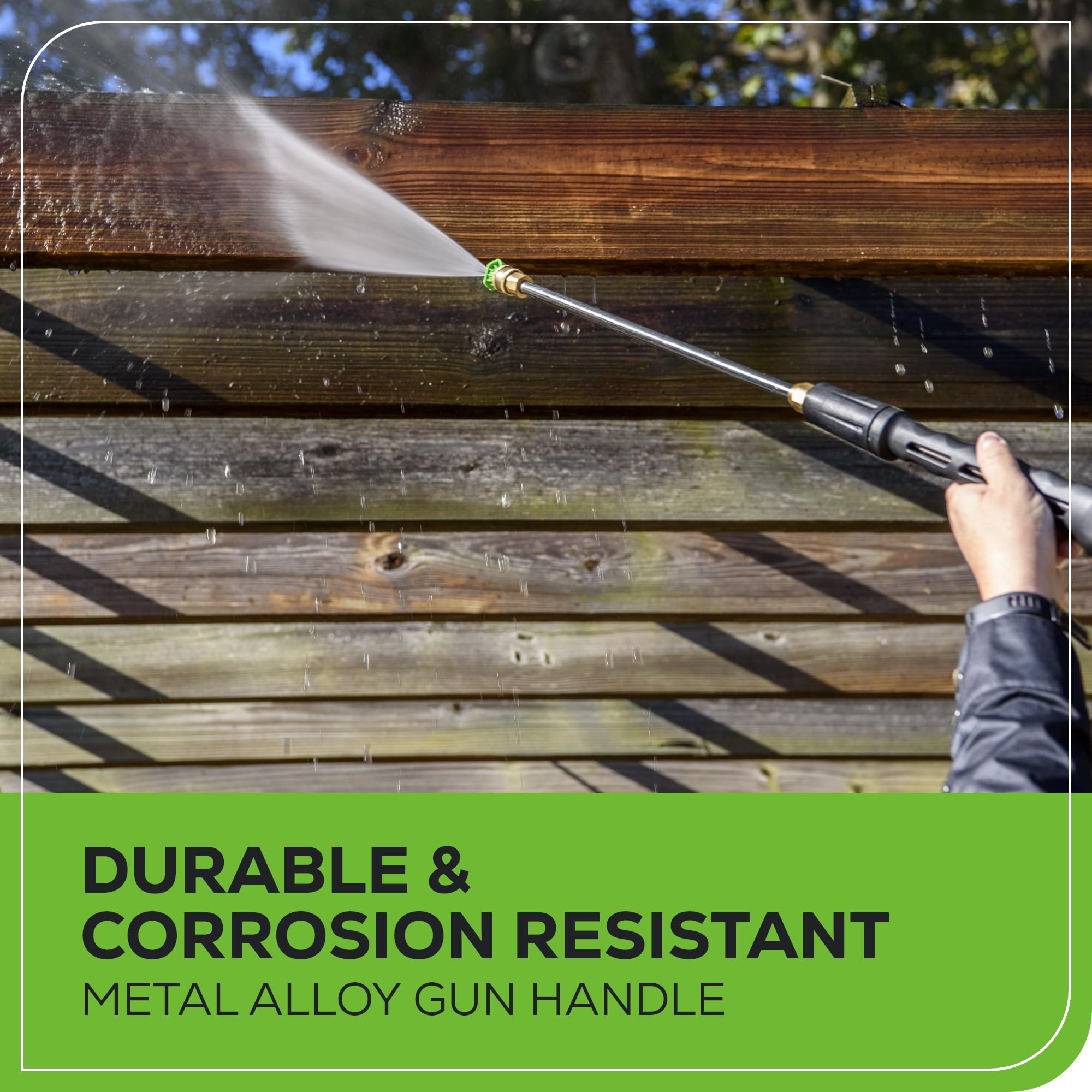 Greenworks M22 x 14mm high-pressure connection ensures reliable hose fit