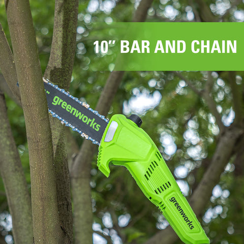 Automatic oiling on the polesaw ensures smoother cuts and extended chain life.