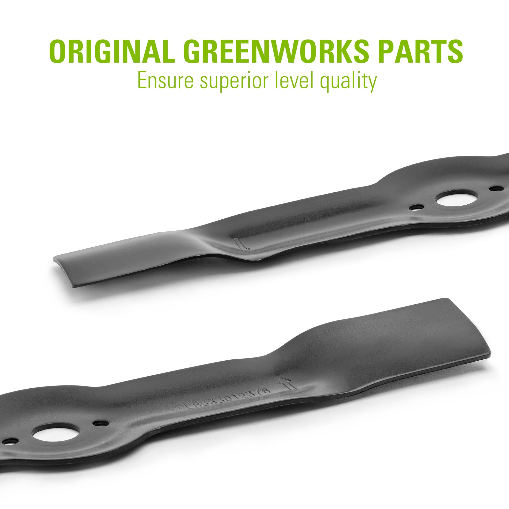 Greenworks blade close-up highlights precise cutting edge for clean lawns