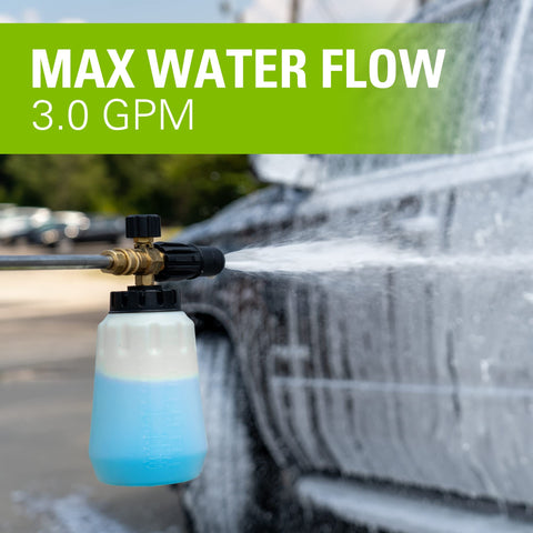 Greenworks Premium Foam Cannon 1l bottle simplifies refilling during detailing sessions.