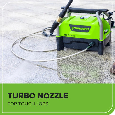 Greenworks 33-foot kink-resistant hose extends reach.