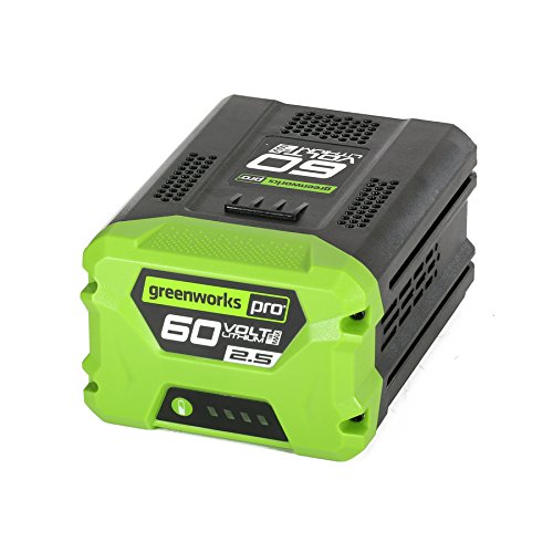 Greenworks Pro 60V battery front view showing fade-free power for yard tasks