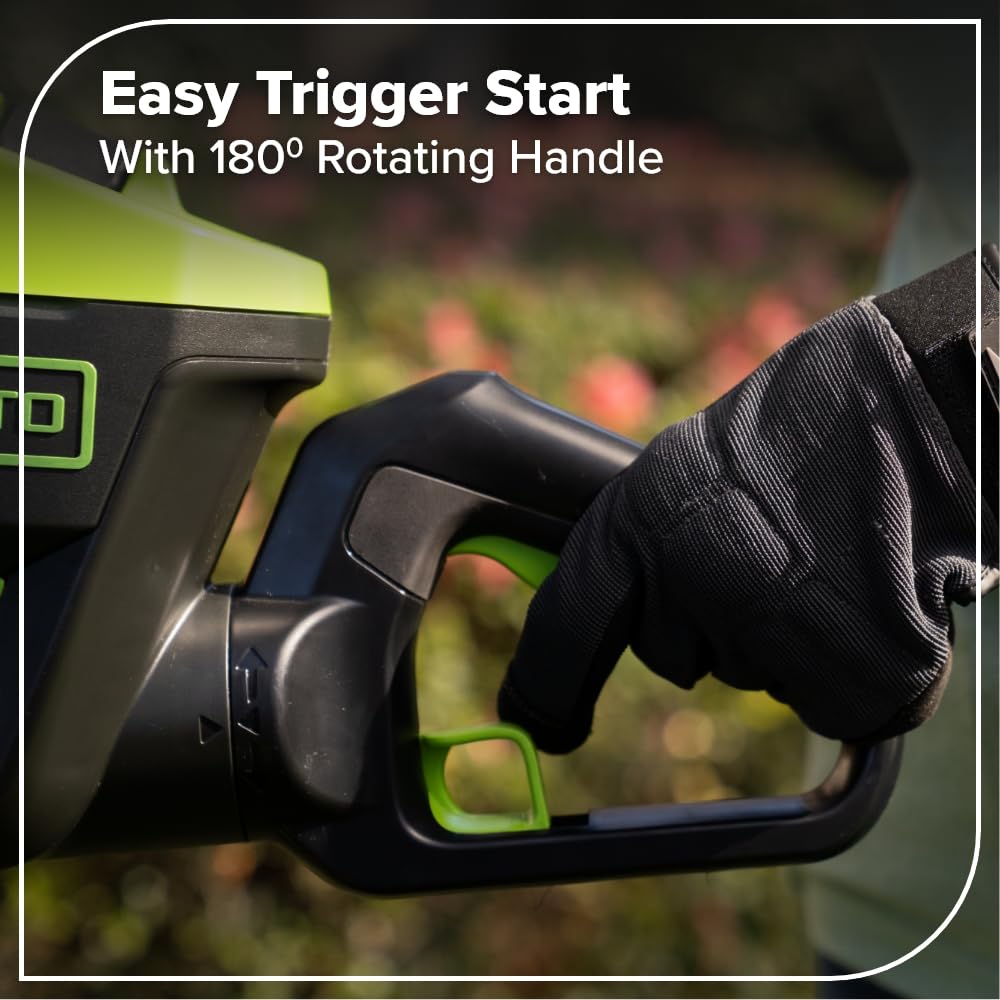 Greenworks PRO 80V hedge trimmer side-view with ergonomic grip.