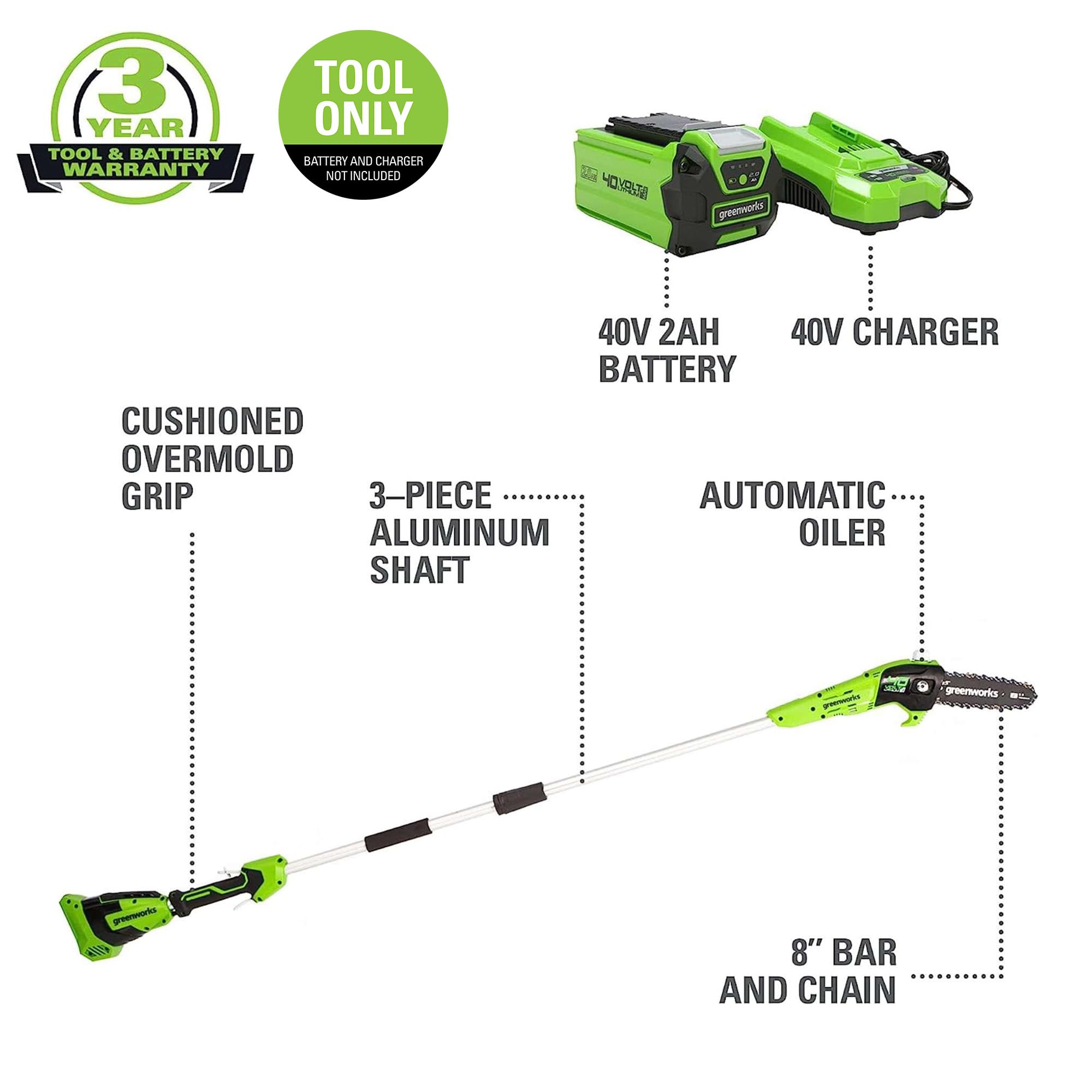 Easy tensioning feature on Greenworks PS40B00 speeds setup.