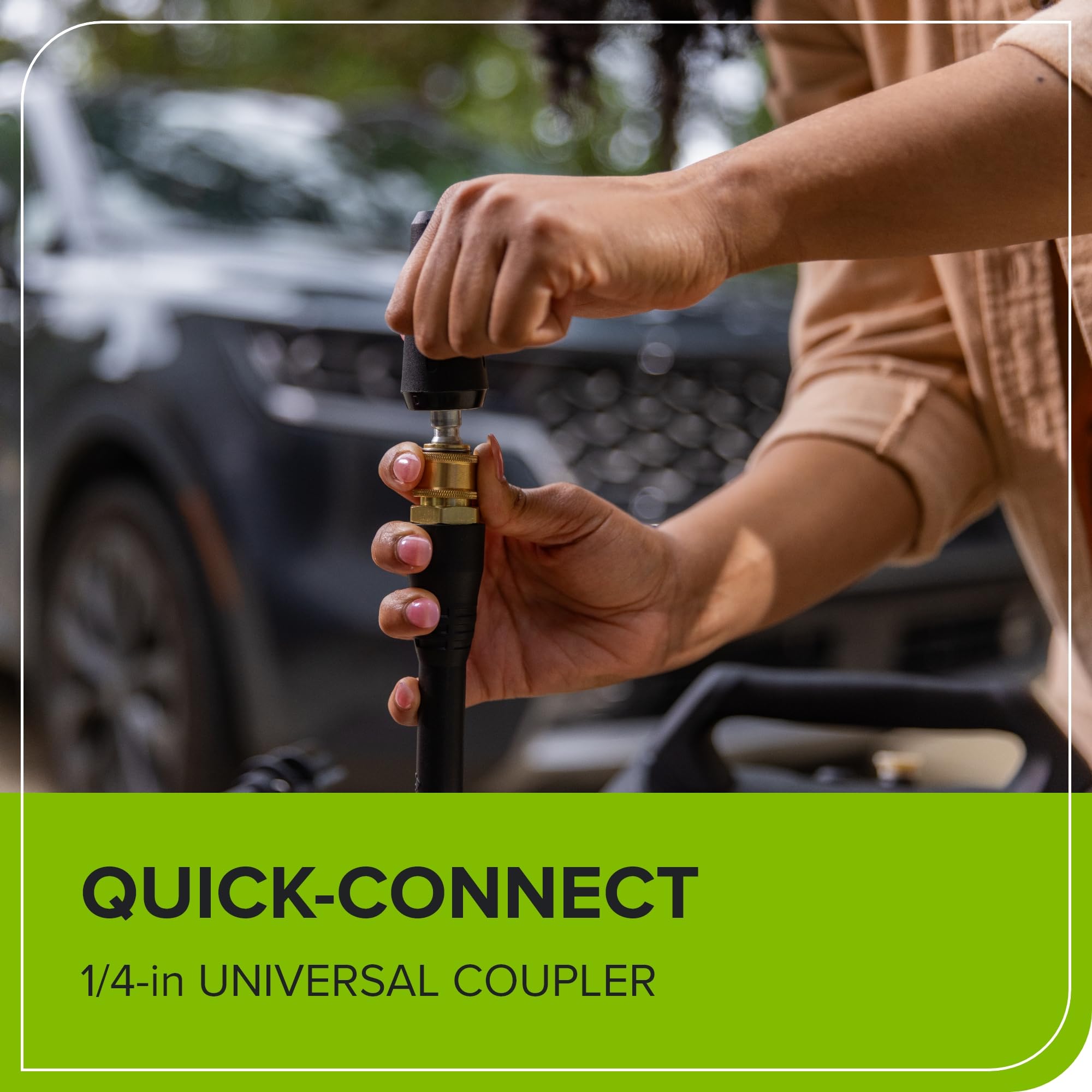 Greenworks push-button start simplifies startup with minimal effort.