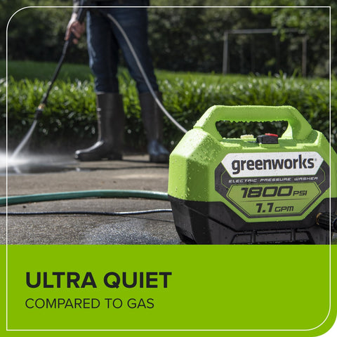 Greenworks quiet electric operation reduces noise and fumes at home.