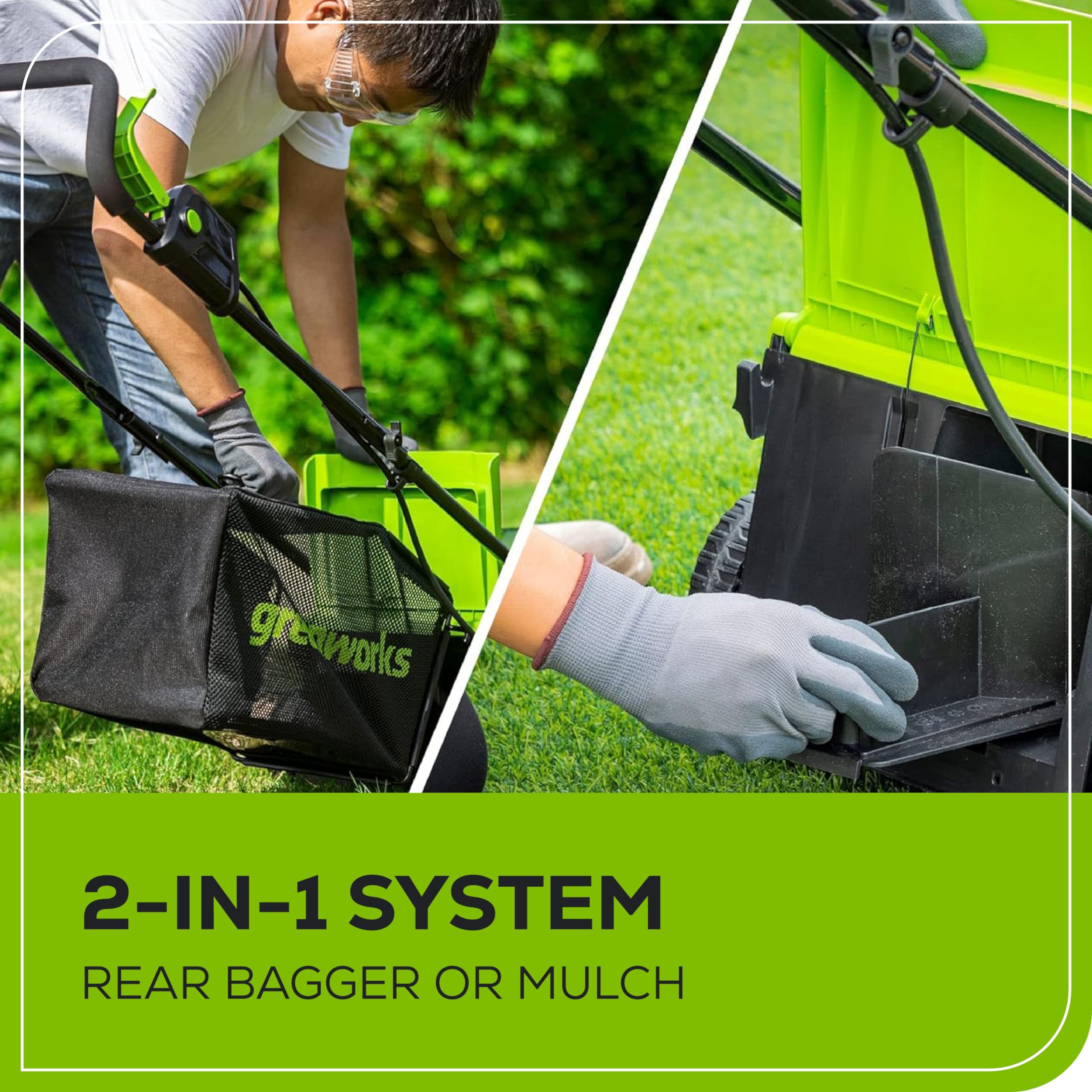Quieter operation suitable for daytime mowing near homes.
