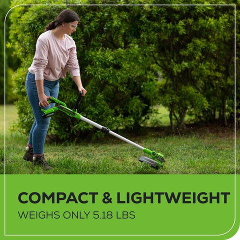 Greenworks quiet at 75 dB keeps mornings neighbor friendly.