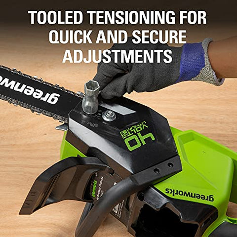 Greenworks safety-first features help control cuts with confidence.